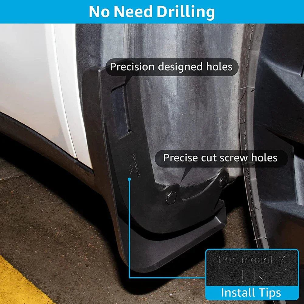 Matte Black ABS Mud Flaps for Tesla Model Y 2020-2024, Model Y Juniper and Model 3 Highland, Set of 4 with Screws, No Drilling