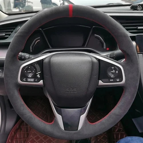 Steering Wheel Cover for Honda Civic (11th Gen), Hand-Sewn Suede and Leather Wrap with Needle and Thread, 5 Styles