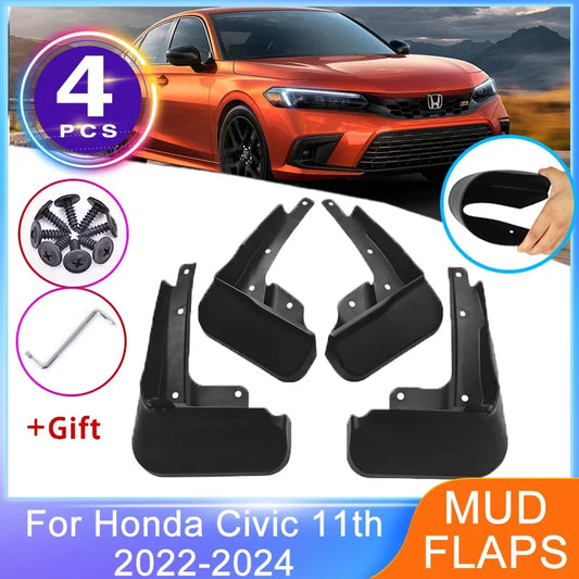 Mud Flaps for Honda Civic FE and FL 2022-2024 (11th Gen), Set of 4 Molded Splash Guards with Screws and Screwdriver