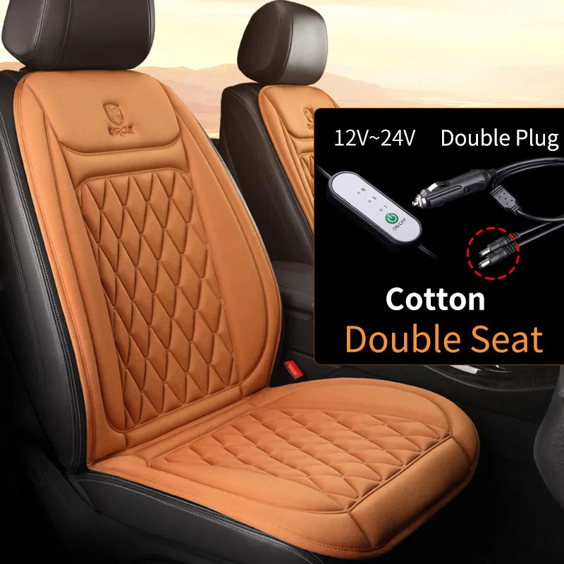 12V-24V Heated Car Seat Cover, 25W Seat Warmer Cushion with 3 Heat Levels and Auto-Off Timer, Flannel or Cloth, 1 or 2 Pack