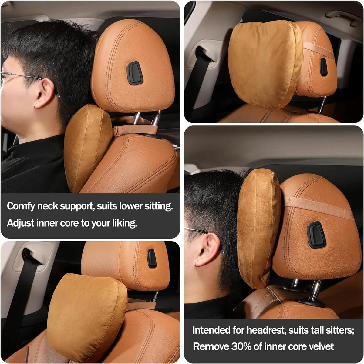 Faux Leather Car Neck Pillow with Memory Foam, Headrest Cushion for Car Seats and Gaming Chairs, Brown or Black