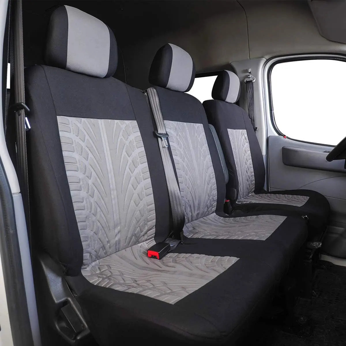 Van and Truck Seat Covers, 1+2 Front Row Set with Tire Tread Pattern, Polyester Fabric for Driver Seat and Double Bench, 5 Colors