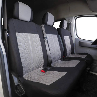 Van and Truck Seat Covers, 1+2 Front Row Set with Tire Tread Pattern, Polyester Fabric for Driver Seat and Double Bench, 5 Colors