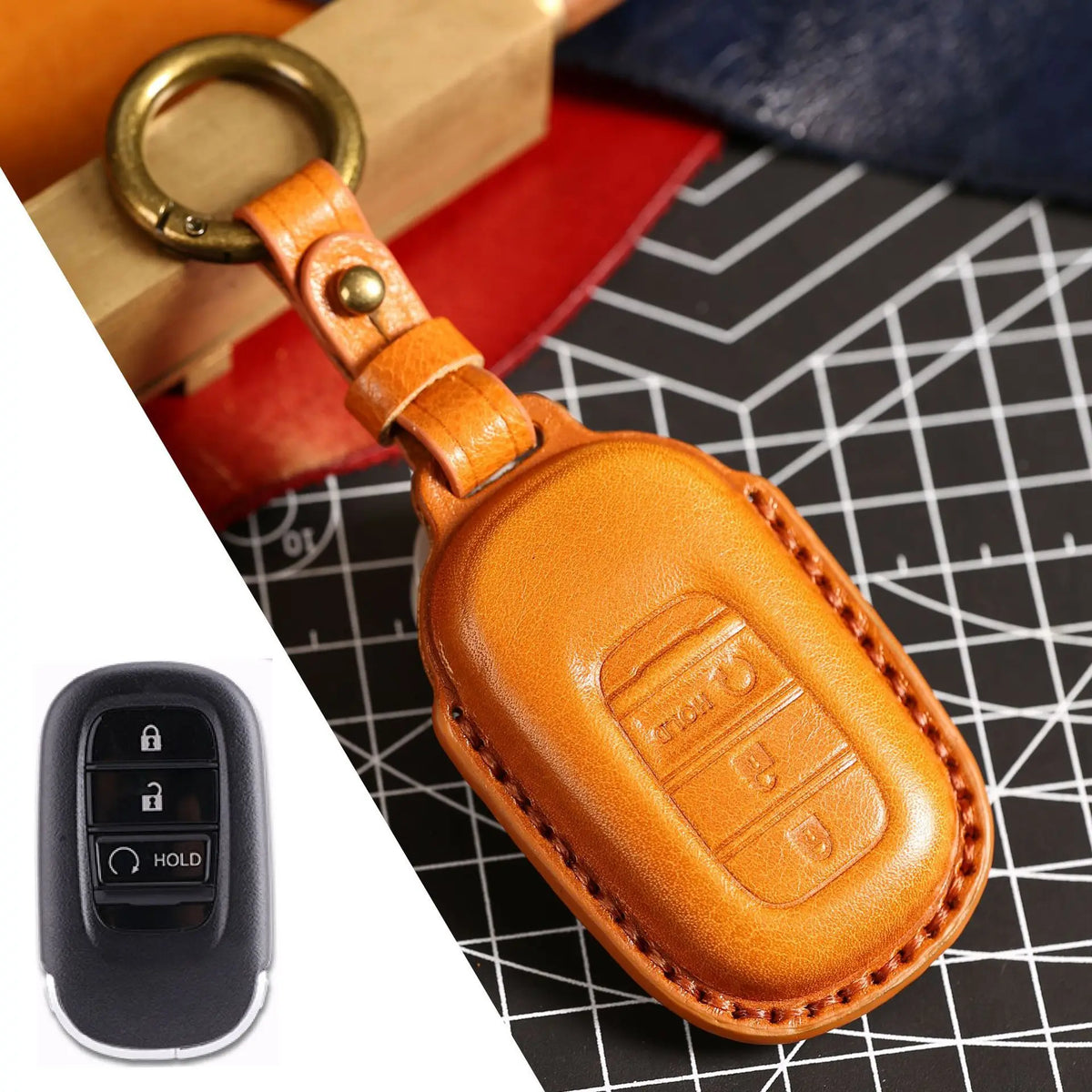 Key Fob Cover for Honda Civic 11th Gen Smart Keys, Stitched Leather Key Case with Buckle, 3 or 4-Button, 4 Colors