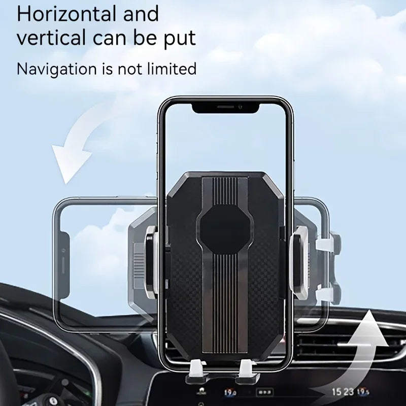 Phone mount holding a phone in landscape or portrait