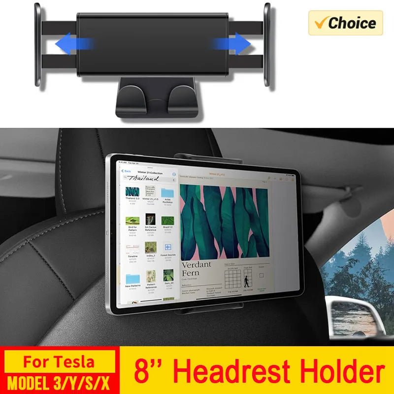 Headrest Phone and Tablet Holder for Tesla Model 3 and Model Y, 360 Degree Rotating Back Seat Mount Up to 8 Inch, 2 Hooks