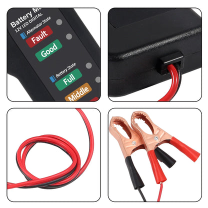 12V Car Battery and Alternator Tester, 6 LED Battery Checker for Charge Level and Charging System