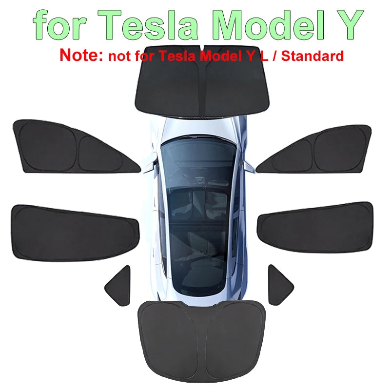 Privacy Sun Shades for Tesla Model Y 2021-2024 and Juniper 2025, Windshield, Rear and Side Window Shades, Single Pieces to 8-Piece Set