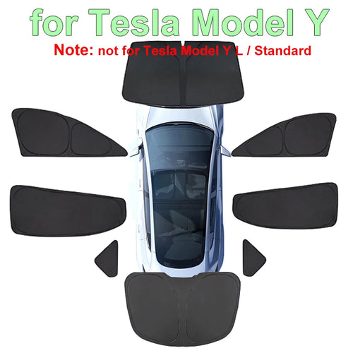 Privacy Sun Shades for Tesla Model Y 2021-2024 and Juniper 2025, Windshield, Rear and Side Window Shades, Single Pieces to 8-Piece Set