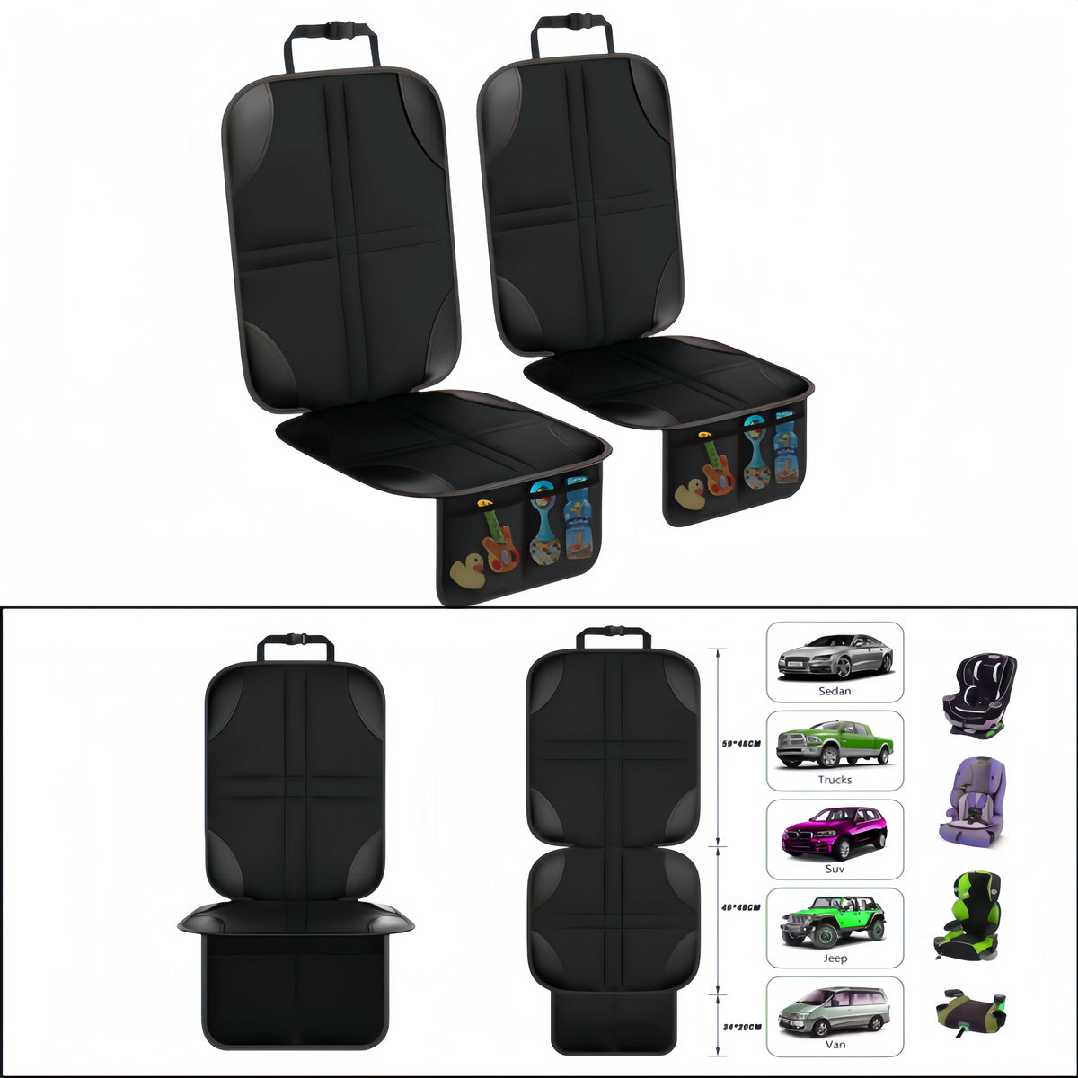 Car Seat Protector for Child Car Seats and Pets, Non-Slip 600D Oxford Back Seat Cover with Storage Pockets, 1 or 2 Pack