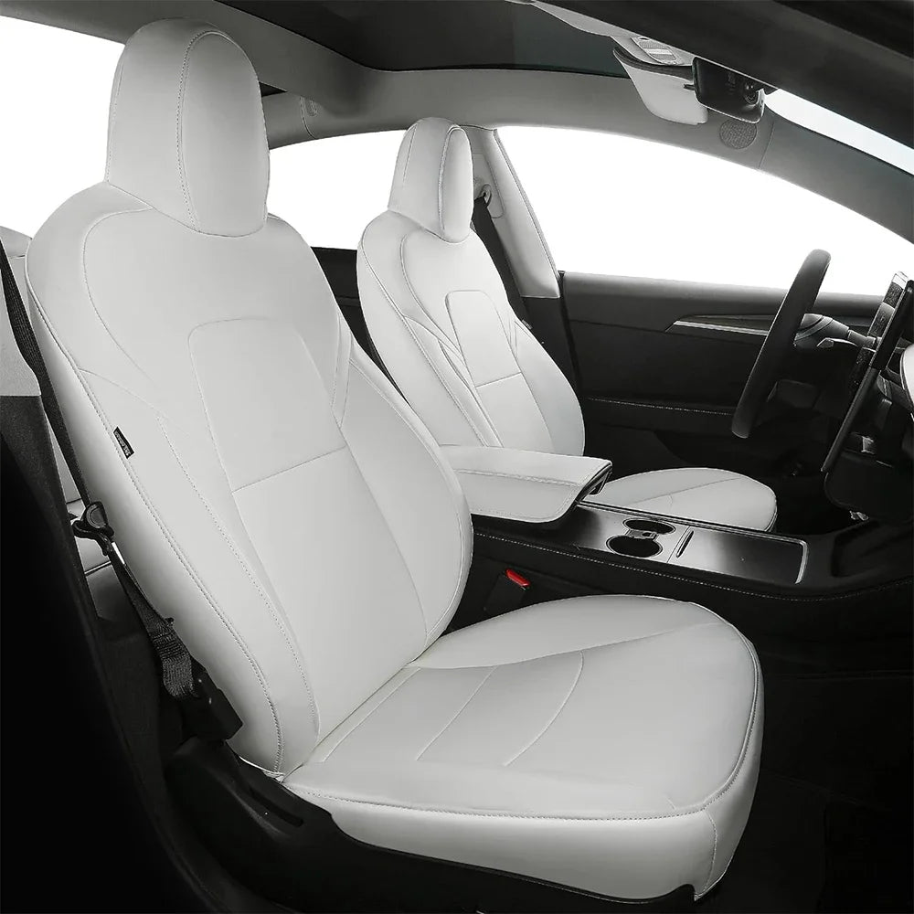 PU Leather Seat Covers for Tesla Model Y 2020-2024, 5-Seat Full Set with Headrest Covers and Front Seat Pockets