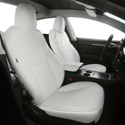 PU Leather Seat Covers for Tesla Model Y 2020-2024, 5-Seat Full Set with Headrest Covers and Front Seat Pockets