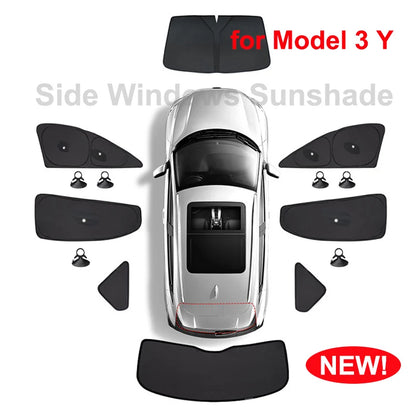 Privacy Window Shade Set for Tesla Model 3 and Model Y 2021-2026, Suction Cup Side Shades, Front and Rear Windshield Shades, 1 to 8 Pieces