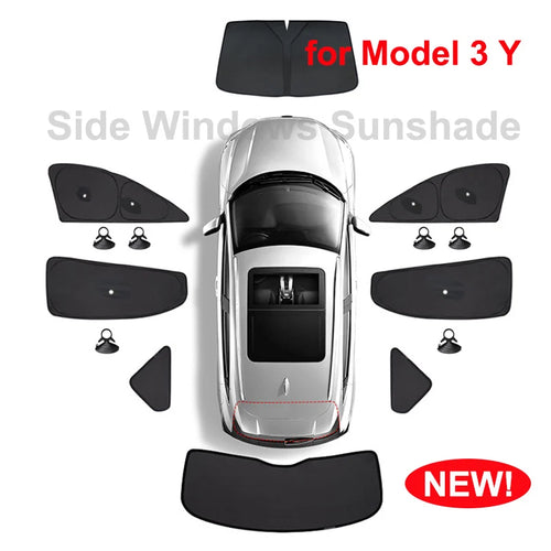 Privacy Window Shade Set for Tesla Model 3 and Model Y 2021-2026, Suction Cup Side Shades, Front and Rear Windshield Shades, 1 to 8 Pieces