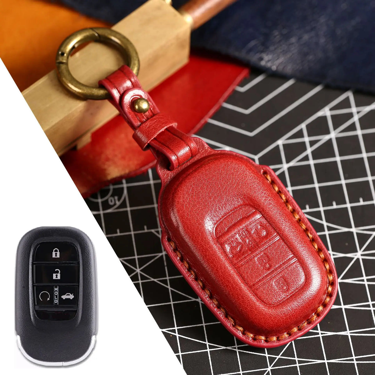 Key Fob Cover for Honda Civic 11th Gen Smart Keys, Stitched Leather Key Case with Buckle, 3 or 4-Button, 4 Colors
