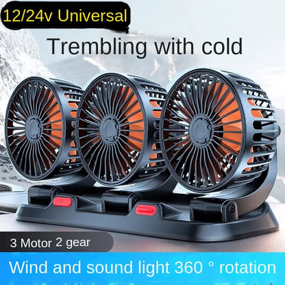 Car Cooling Fan with 1, 2 or 3 Adjustable Heads, 360 Degree Dashboard Fan with 2 Speeds, USB, 12V or 24V Plug