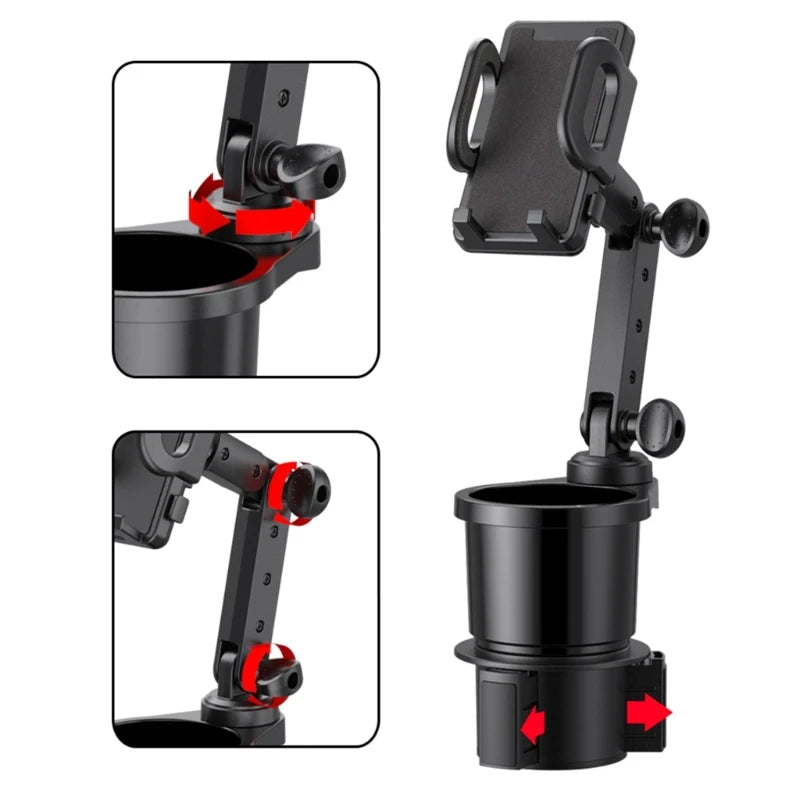 Cup Holder Expander with Phone Mount, 360 Degree Rotating Car Phone Holder on a Cup Holder Base, 2 Styles