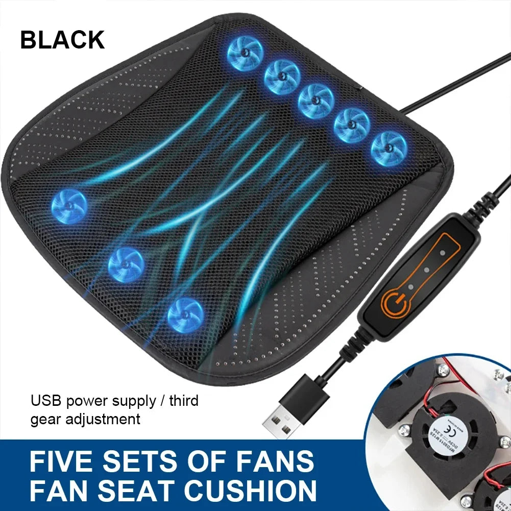 USB Cooling Seat Cushion with 5 or 8 Fans, 3 Speed Ventilated Seat Pad for Car, Home or Office Chair, 16.9 x 16.9 Inch