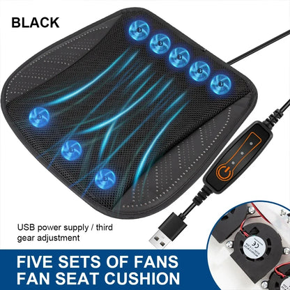 USB Cooling Seat Cushion with 5 or 8 Fans, 3 Speed Ventilated Seat Pad for Car, Home or Office Chair, 16.9 x 16.9 Inch