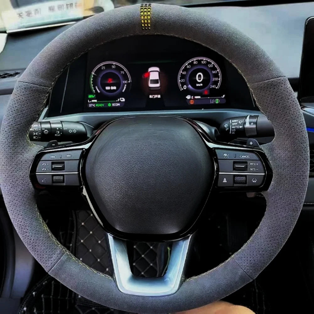 Steering Wheel Cover for Honda CR-V 2023 and Civic 2022-2023, Hand-Sewn Suede Leather, Breathable Grip, 9 Stitching Colors