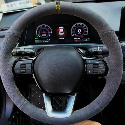 Steering Wheel Cover for Honda CR-V 2023 and Civic 2022-2023, Hand-Sewn Suede Leather, Breathable Grip, 9 Stitching Colors