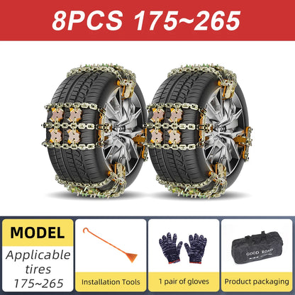Set of 8 snow chain straps for two tires