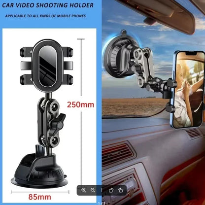 Suction Cup Car Phone Mount for Recording Drives, Adjustable Arm for Windshield, Side Window or Sunroof