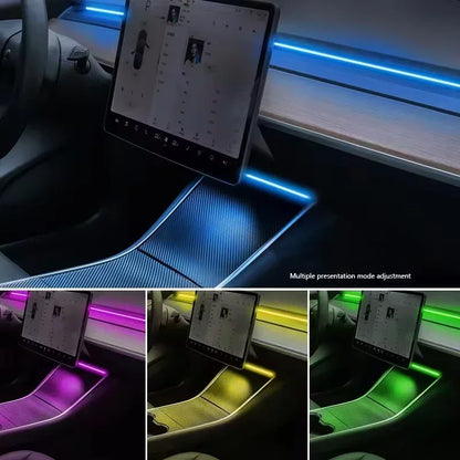 Dashboard Ambient Light Kit for Tesla Model 3 and Model Y, RGB Fiber Optic Strips with App Control and Music Sync, Optional 4 Footwell Lights