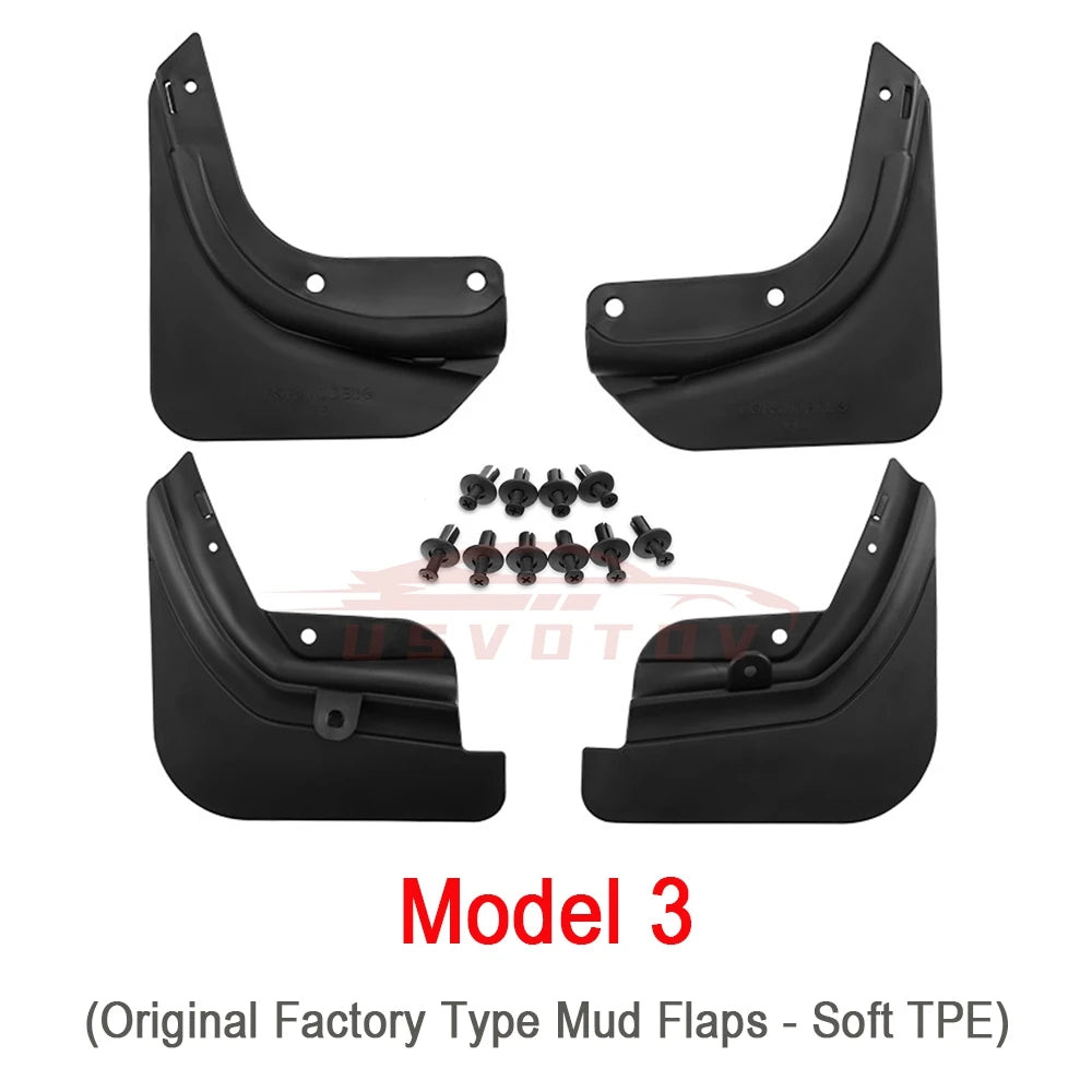Soft TPE Mud Flaps for Tesla Model Y Juniper 2025+, Model 3 Highland 2024+ and Model Y L 6-Seat, No-Drill Splash Guards