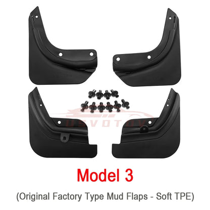 Soft TPE Mud Flaps for Tesla Model Y Juniper 2025+, Model 3 Highland 2024+ and Model Y L 6-Seat, No-Drill Splash Guards
