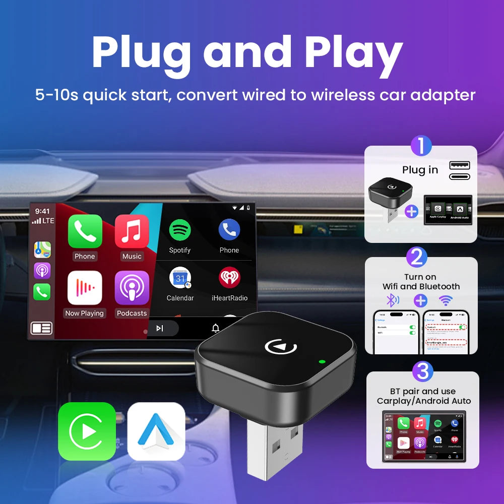 Plug and play: the adapter converts wired CarPlay to wireless in about 10 seconds