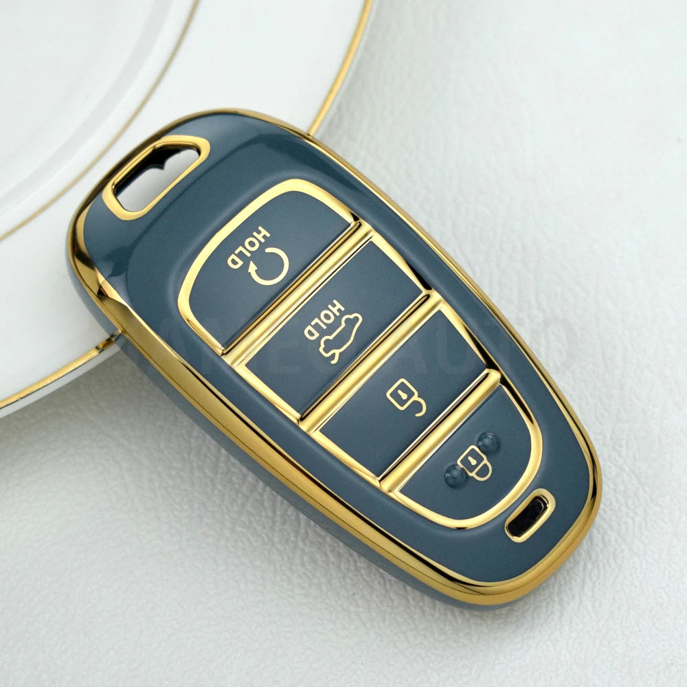 Key Fob Cover for Hyundai 4-Button Keys, Two-Tone TPU Case for Tucson (NX4), Santa Fe and Nexo, 8 Colors with Gold or Silver
