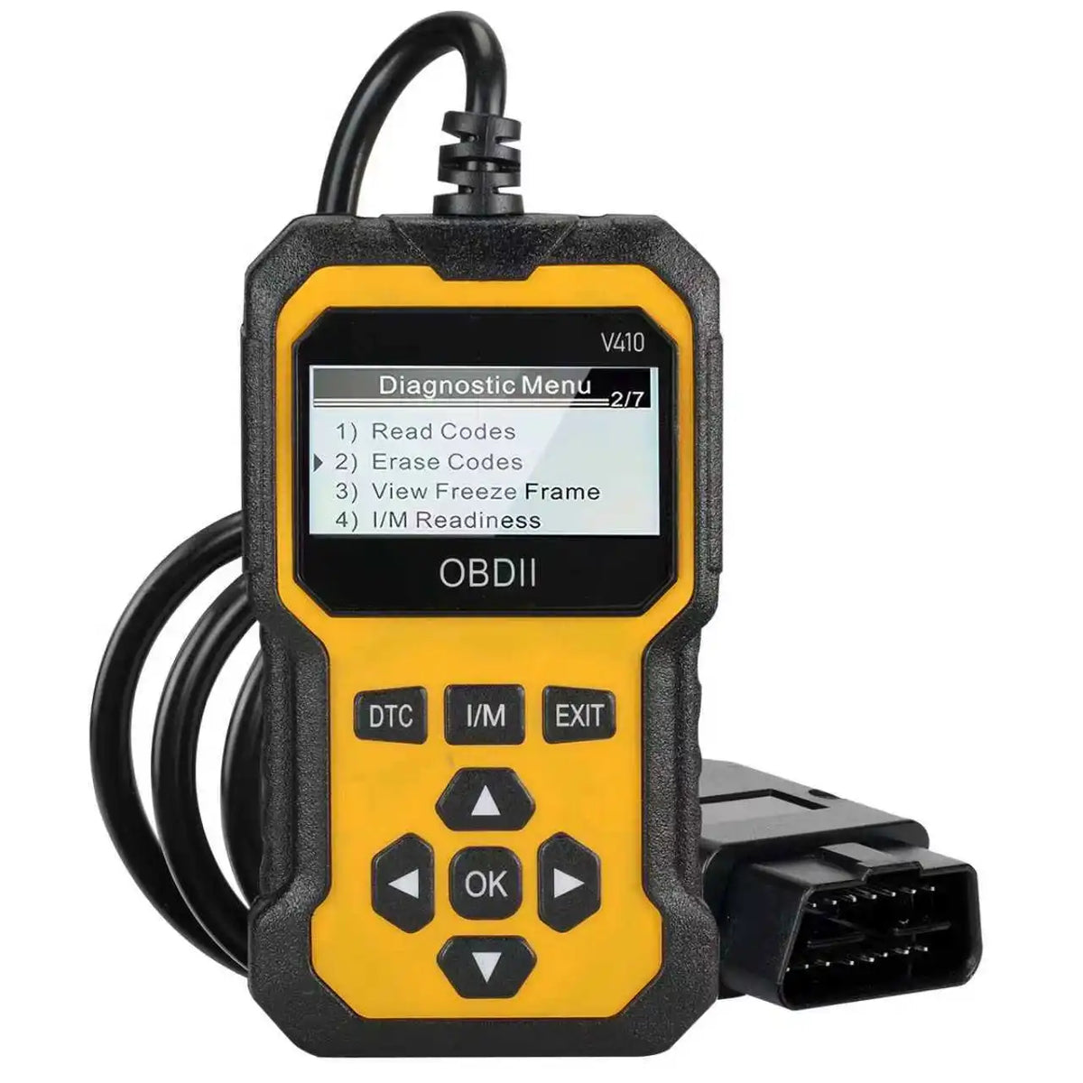 Yellow OBD2 scanner with LCD screen
