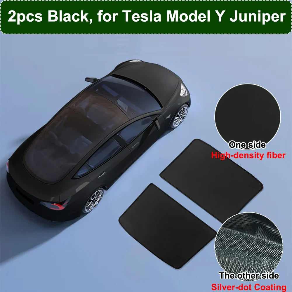 Glass Roof Sunshade for Tesla Model Y Juniper and Model 3 Highland, 2-Piece Ice-Cooling Shade with Clips and Storage Bag, Black or Gray