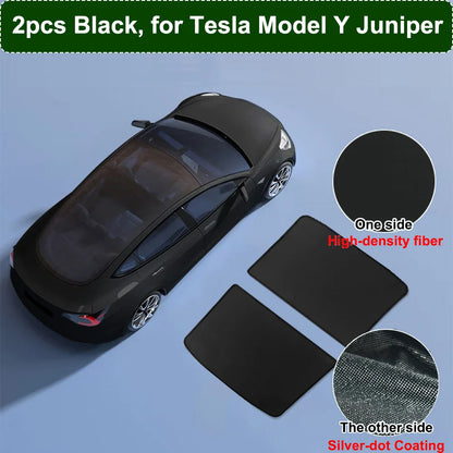 Glass Roof Sunshade for Tesla Model Y Juniper and Model 3 Highland, 2-Piece Ice-Cooling Shade with Clips and Storage Bag, Black or Gray