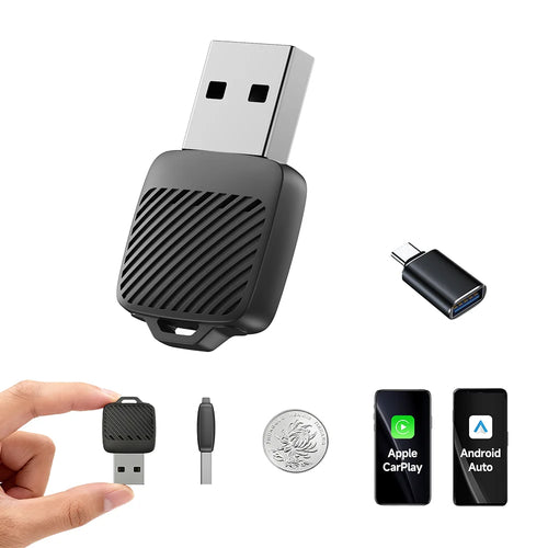 Mini Wireless CarPlay and Android Auto Adapter, 2-in-1 USB-A Dongle for Cars with Factory Wired CarPlay or Android Auto