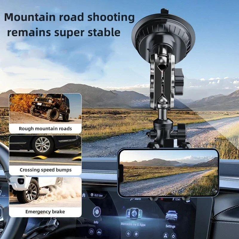 Phone mount recording the road on a mountain drive