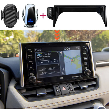 Screen Phone Mount for Toyota RAV4 2019-2023 (XA50) with 8-Inch Screen, Glass-Panel or Carbon-Look Holder, 15W Wireless Charger Option