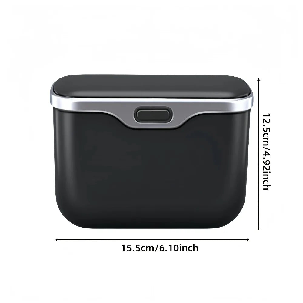 Hanging Car Trash Can with Push Lid, PU Leather Wet and Dry Garbage Bin and Storage Box, Black or Beige