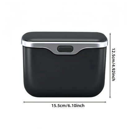 Hanging Car Trash Can with Push Lid, PU Leather Wet and Dry Garbage Bin and Storage Box, Black or Beige
