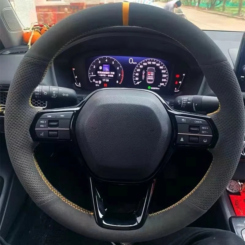 Steering Wheel Cover for Honda Civic 2022 (11th Gen), DIY Hand-Sew Suede Leather Wrap, 9 Stitching Colors