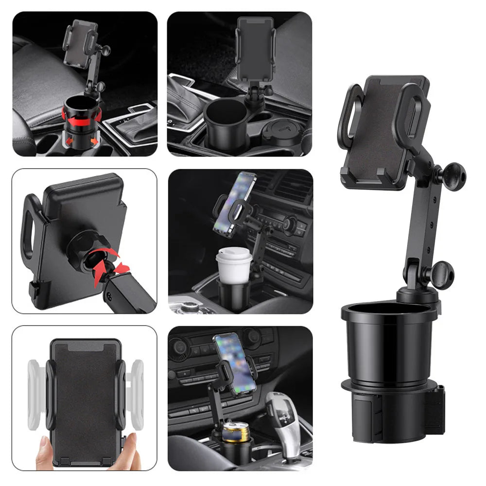 Cup Holder Expander with Phone Mount, 360 Degree Rotating Car Phone Holder on a Cup Holder Base, 2 Styles