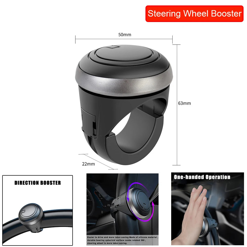 Steering Wheel Spinner Knob for Cars, Trucks, Tractors and Forklifts, 360 Degree Metal Bearing Grip Ball with Screws and Wrench