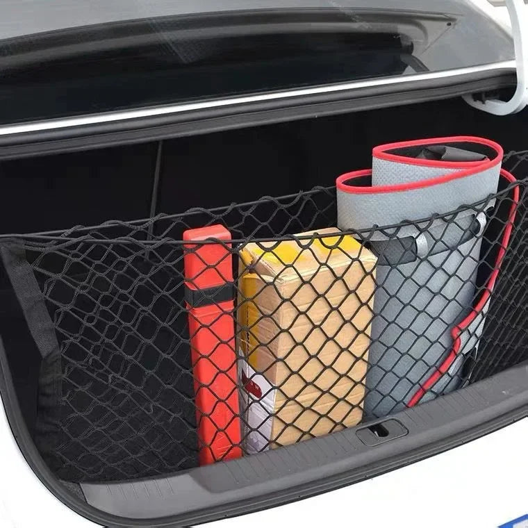 Elastic Nylon Mesh Trunk Cargo Net with 4 Plastic Hooks, Car Trunk Organizer for Loose Items, 3 Sizes from 35 x 12 to 43 x 16 Inch