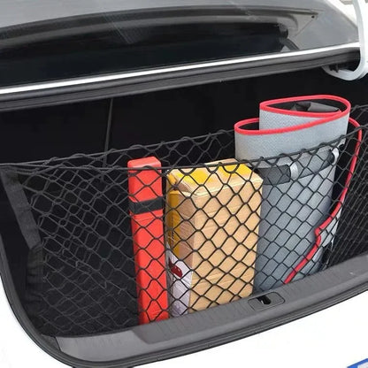 Elastic Nylon Mesh Trunk Cargo Net with 4 Plastic Hooks, Car Trunk Organizer for Loose Items, 3 Sizes from 35 x 12 to 43 x 16 Inch