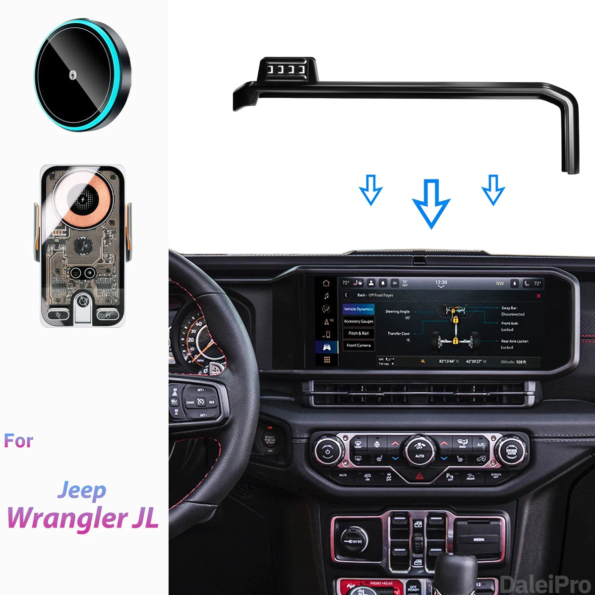 Screen Phone Mount for Jeep Wrangler 2024-2027 (JL), Clip-On Screen Base with 17 mm Ball, Gravity Holder or Wireless Charging Holder