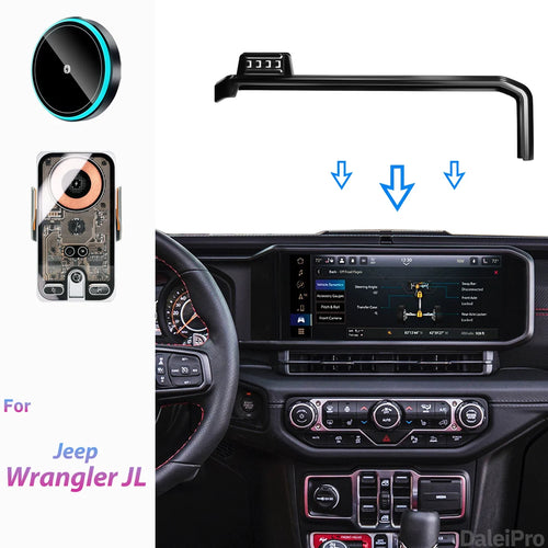 Screen Phone Mount for Jeep Wrangler 2024-2027 (JL), Clip-On Screen Base with 17 mm Ball, Gravity Holder or Wireless Charging Holder