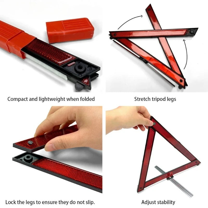 Folding Reflective Warning Triangle, Emergency Roadside Safety Sign for Breakdowns, Folds Flat into Its Box