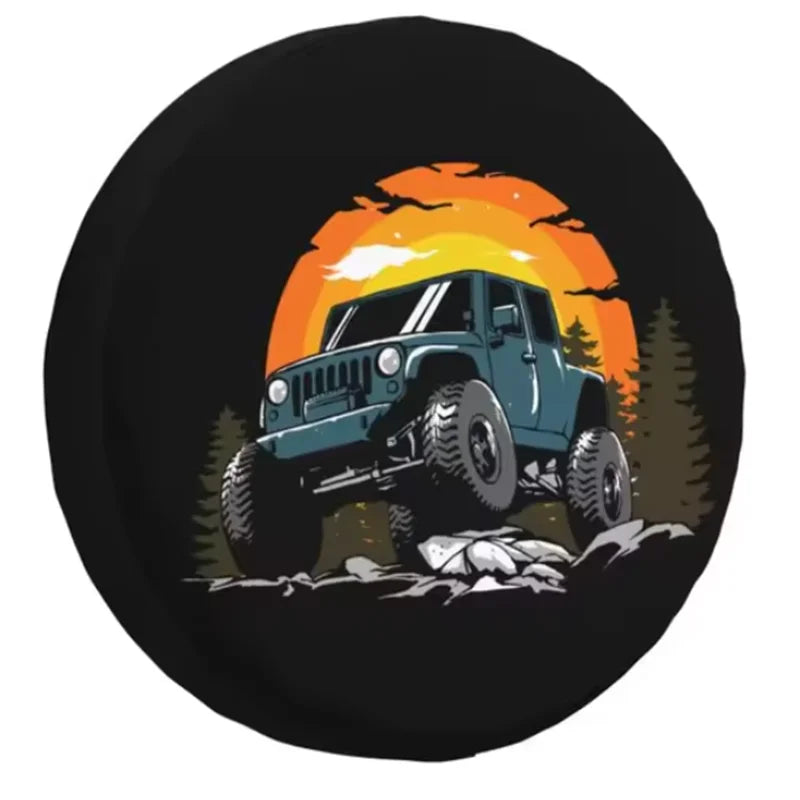 Spare Tire Cover for Jeep Wrangler, 4x4 Mountain PU Leather, No Camera Hole, 14 to 18 in, 20 Lettered Designs