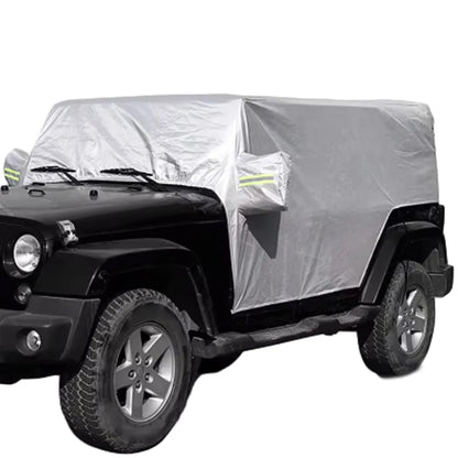 Half Car Cover for Jeep Wrangler 4-Door 2018-2021 (JL), 210T Polyester, Reflective Strips, Buckles and Storage Bag, Black or Silver